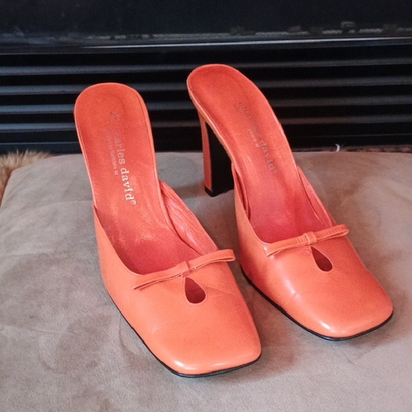 Charles David Shoes - Charles David Coral-Orange Slip-On Mule Heels